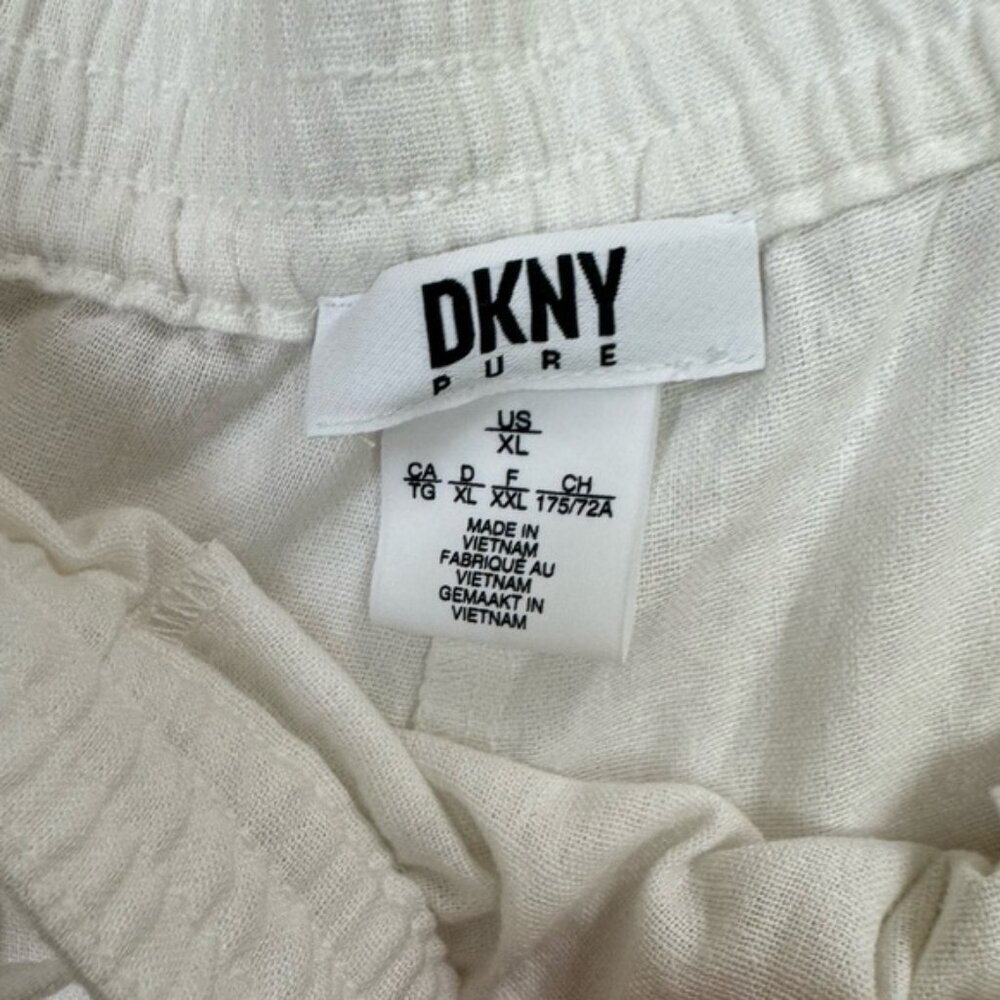 DKNY Pure NEW Linen Cotton XL Wide Leg Pockets PullOn Pant Crop Light Minimalist - Picture 8 of 11